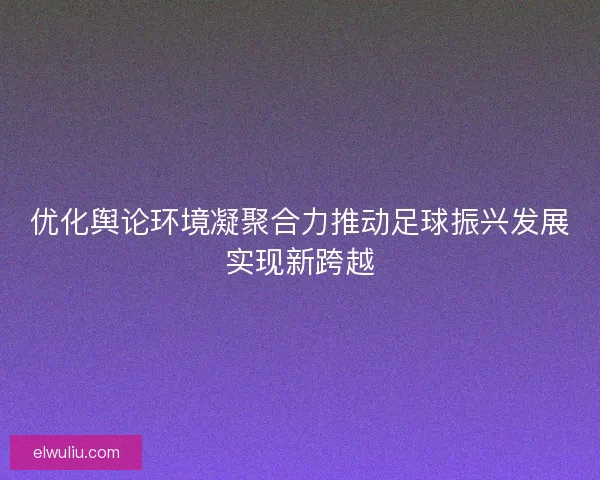优化舆论环境凝聚合力推动足球振兴发展实现新跨越