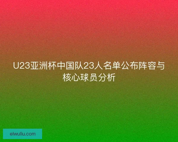 U23亚洲杯中国队23人名单公布阵容与核心球员分析