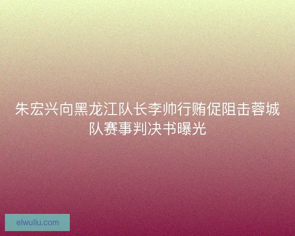 朱宏兴向黑龙江队长李帅行贿促阻击蓉城队赛事判决书曝光